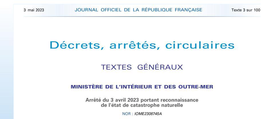 Arrete catastrophe naturelle 1