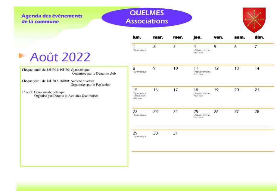 Calendrier aout