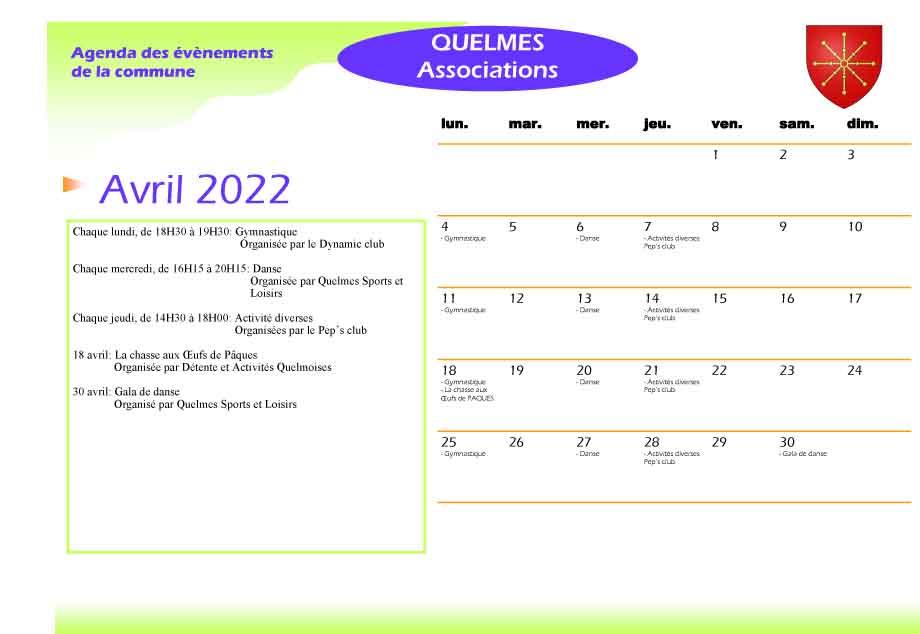 Calendrier avril