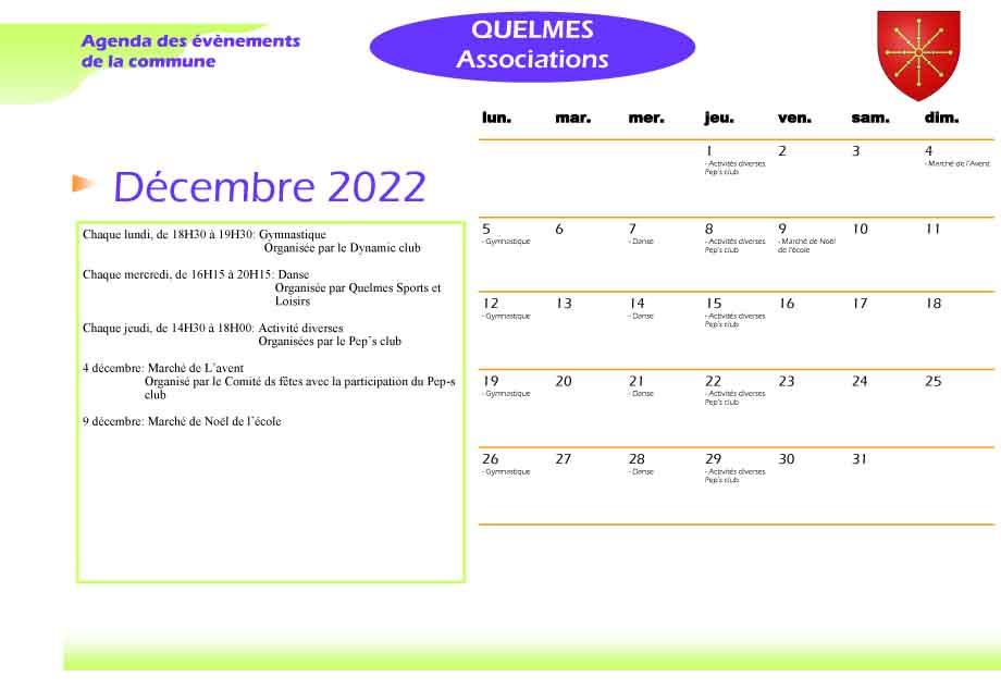 Calendrier decembre