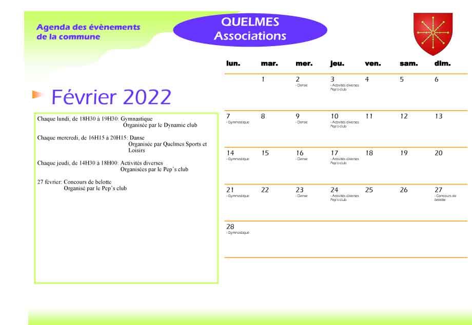 Calendrier fevrier