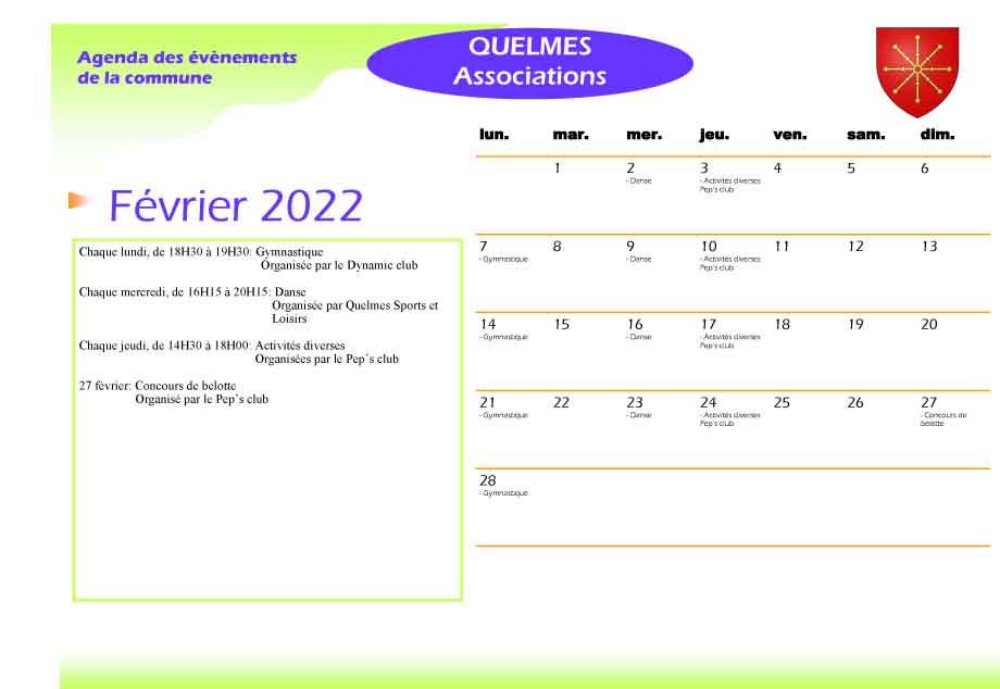 Calendrier fevrier