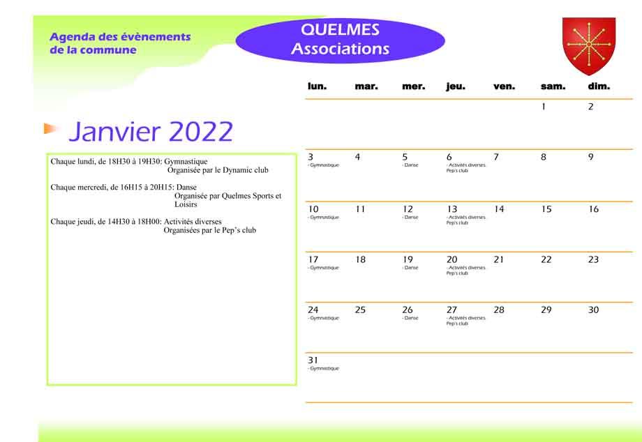 Calendrier janvier