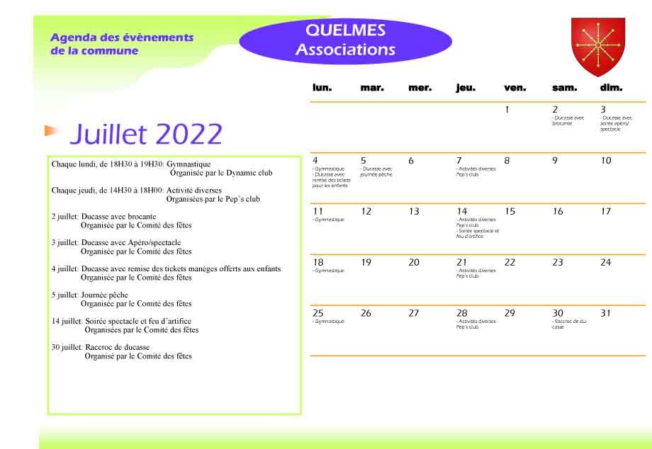 Calendrier juillet