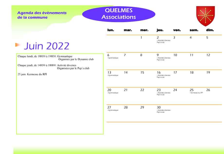 Calendrier juin