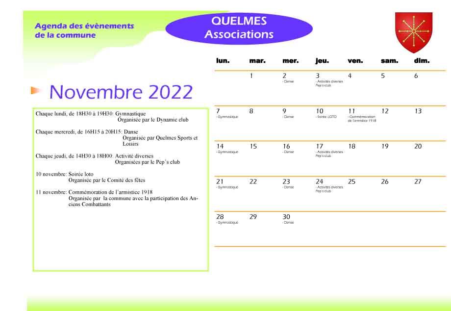 Calendrier novembre