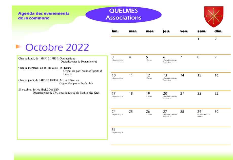 Calendrier octobre