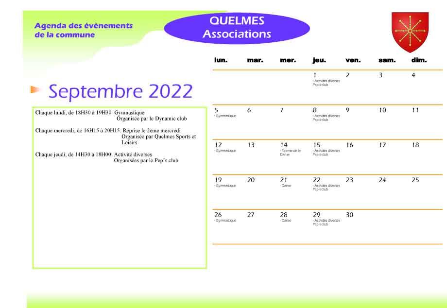 Calendrier septembre