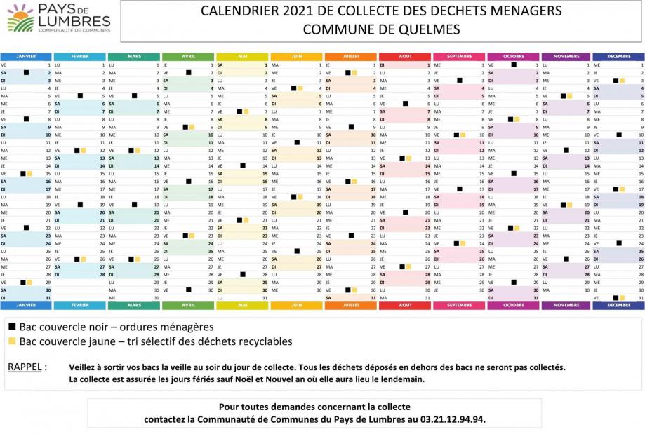 Calendrier vendredi semaine paire quelmes