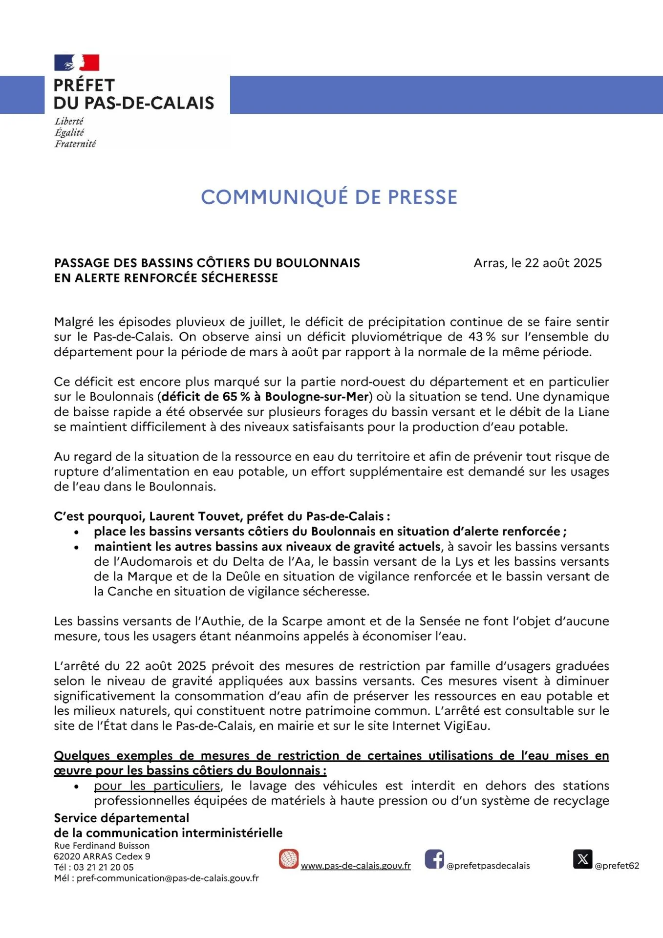 Communique de presse secheresse page 1