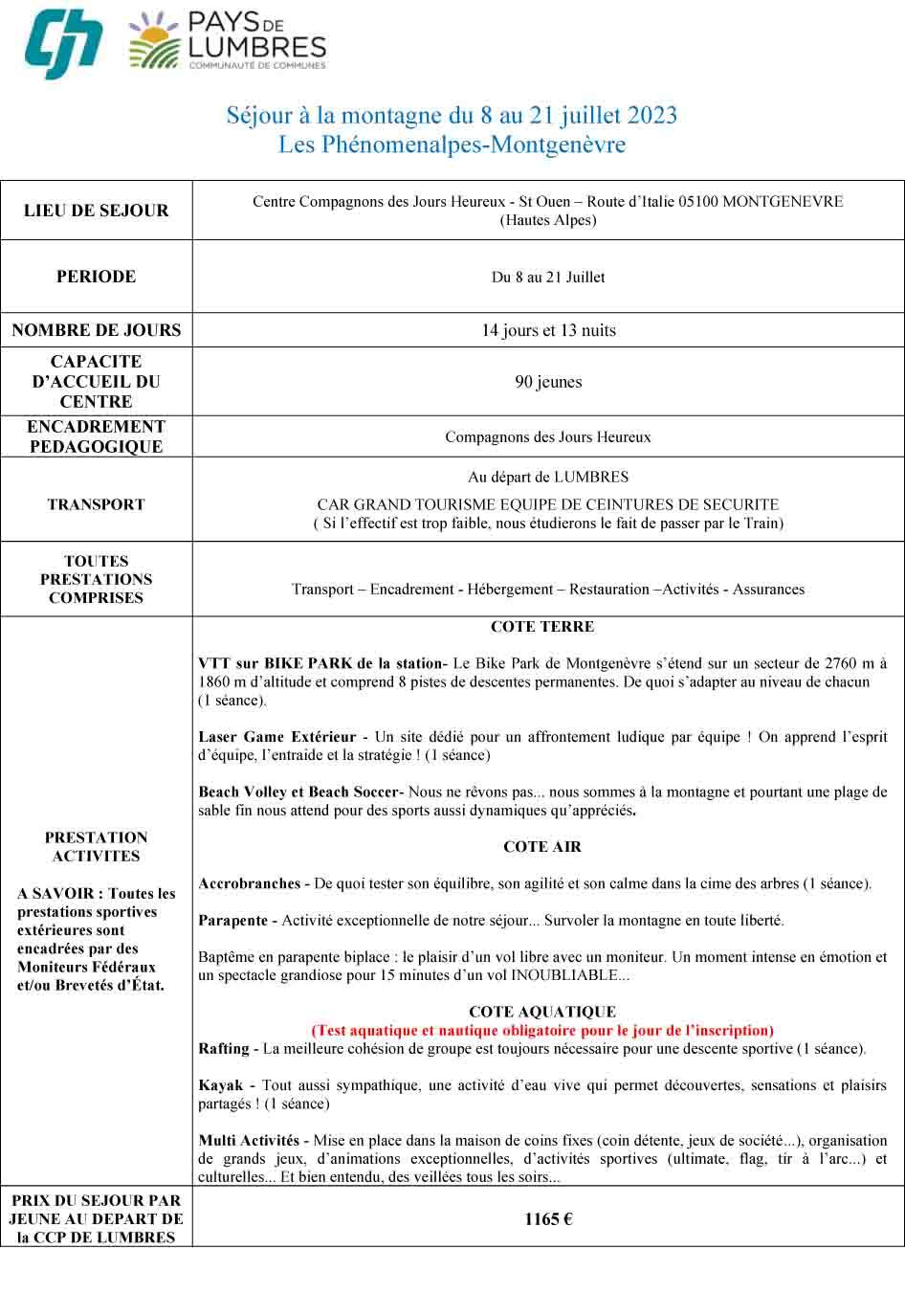 Descriptif sejour