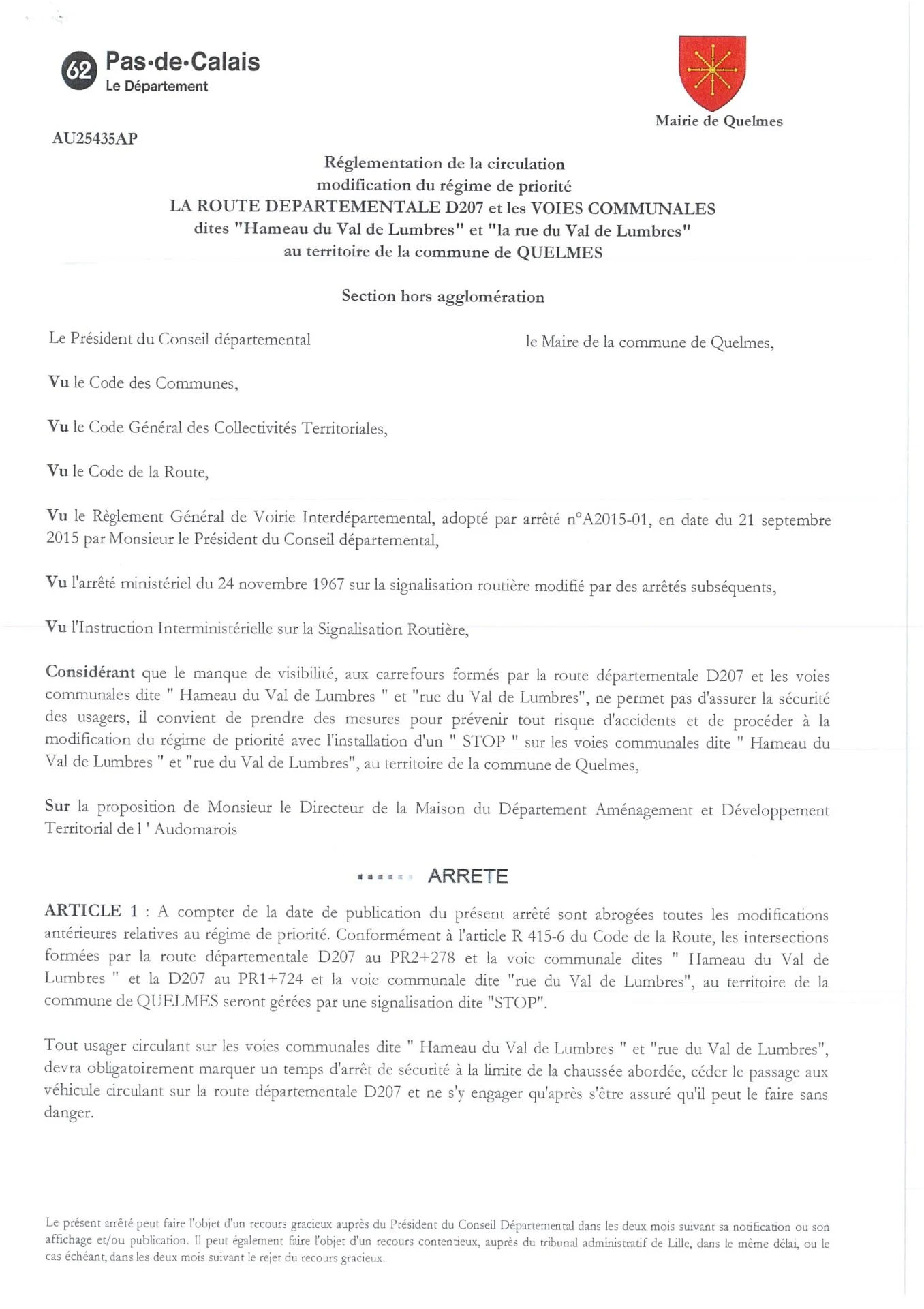 Mdaudo 20250729 au25435ap d207 quelmes modification regime prioritaire page 1