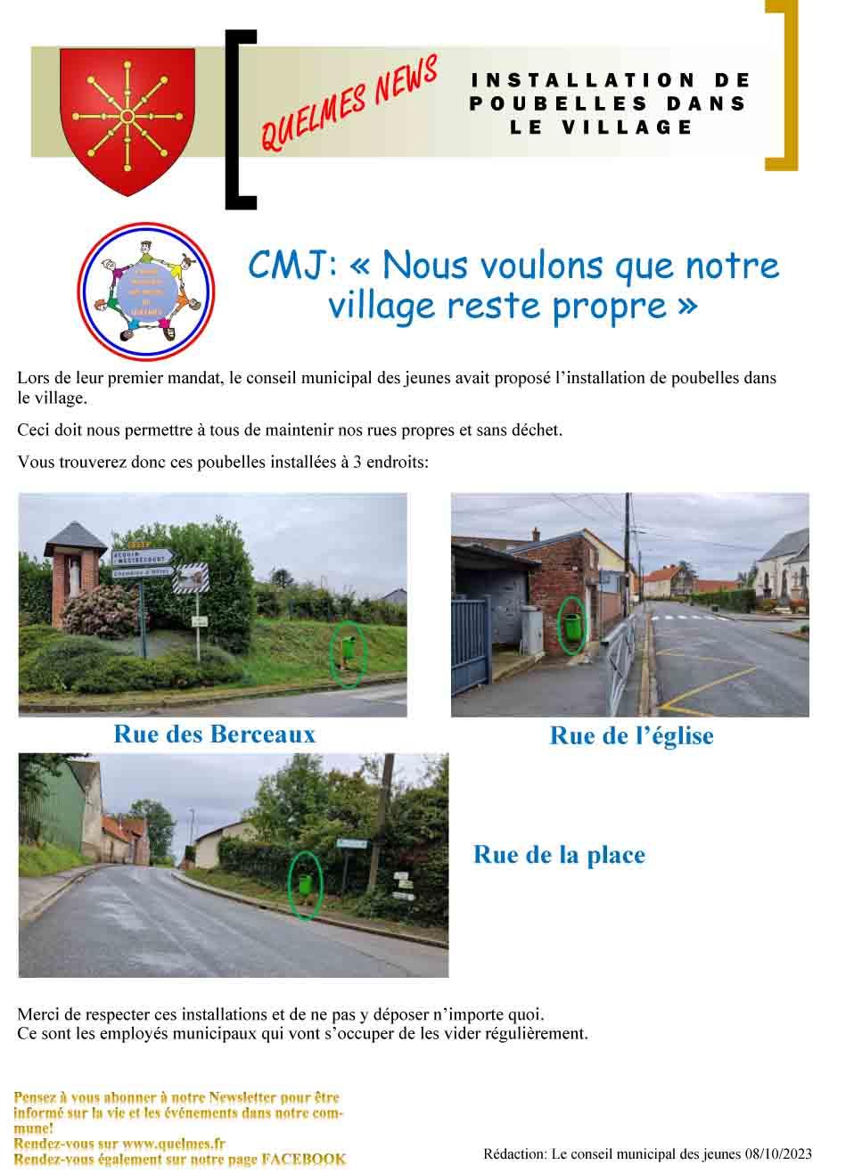 Mise en place des poubelles dans le village